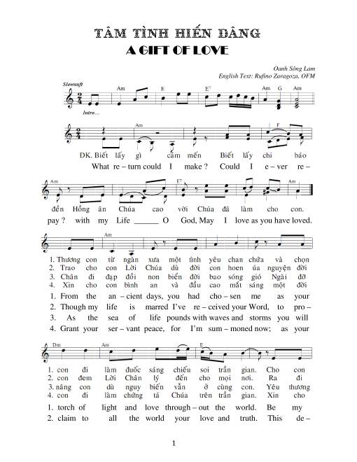 Sheet PDF of Tâm tình hiến dâng