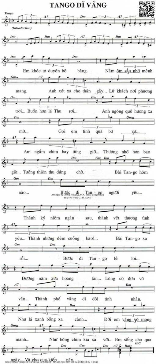 Sheet PDF of Tango dĩ vãng