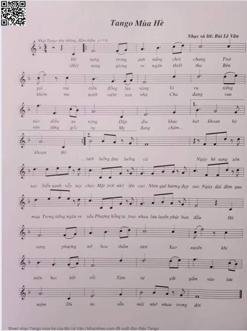 Sheet PDF of Tango mùa hè - Bùi Lê Văn