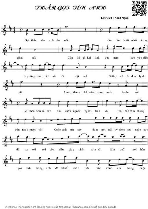 Sheet PDF of Thầm gọi tên anh (Huáng hūn 黄昏)