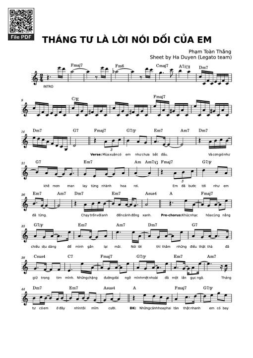 Sheet PDF of Tháng tư là lời nói dối của em
