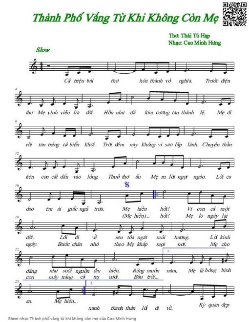 Sheet PDF of Thành phố vắng từ khi không còn mẹ