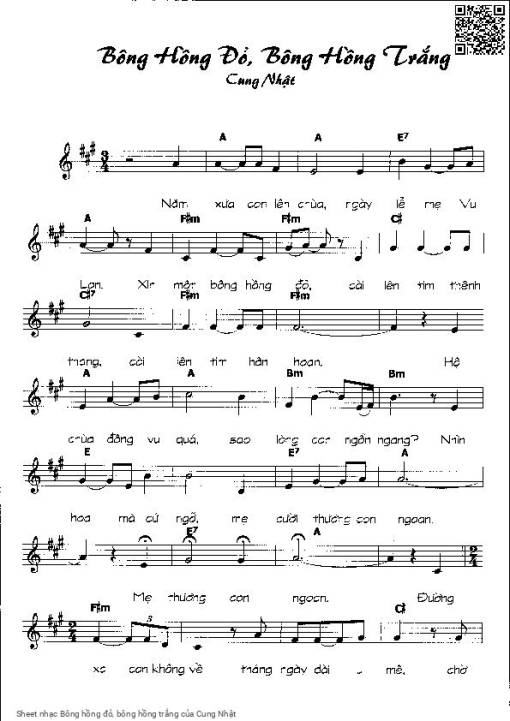 Sheet PDF of Bông hồng đỏ, bông hồng trắng