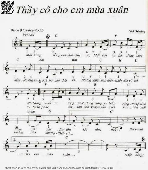 Sheet PDF of Thầy cô cho em mùa xuân