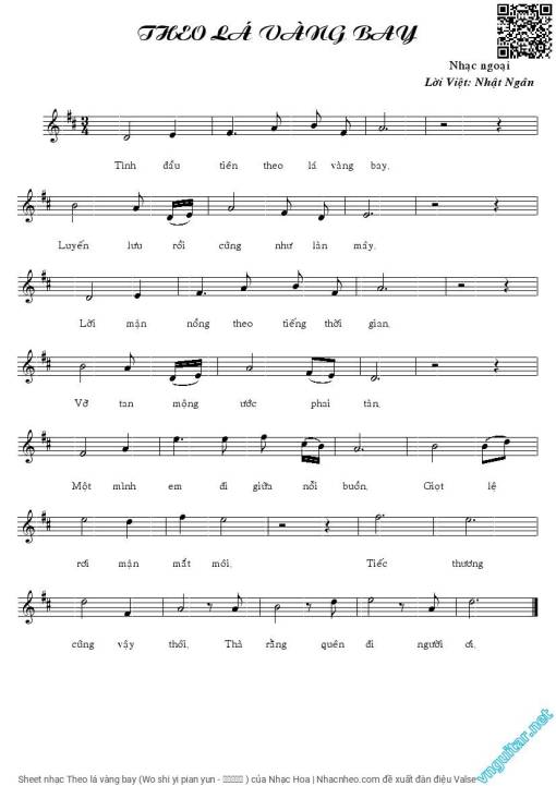 Sheet PDF of Theo lá vàng bay (Wo shi yi pian yun - 我是一片云 )