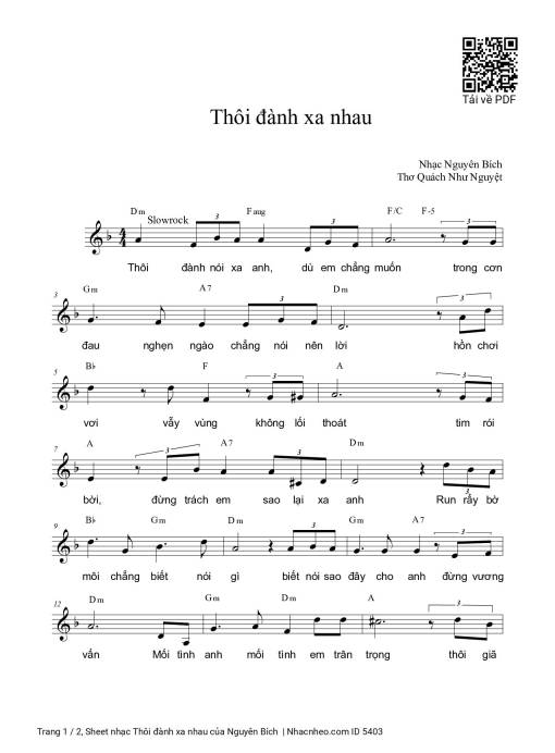 Sheet PDF of Thôi đành xa nhau