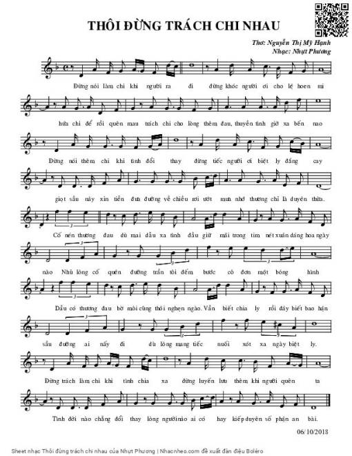 Sheet PDF of Thôi đừng trách chi nhau