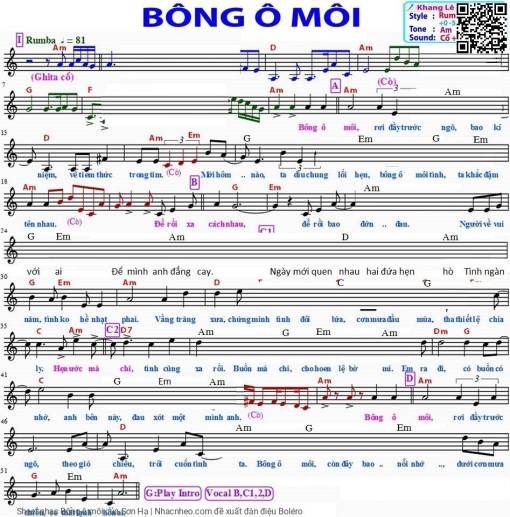 Sheet PDF of Bông ô môi - Sơn Hạ
