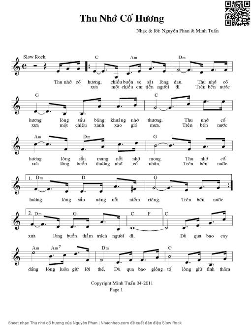 Sheet PDF of Thu nhớ cố hương
