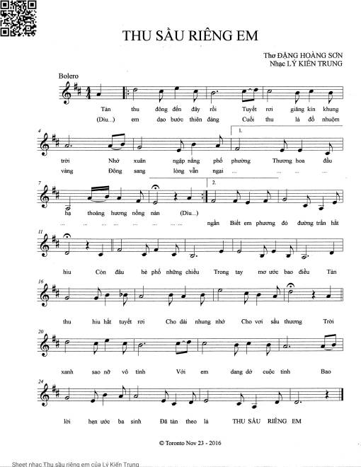 Sheet PDF of Thu sầu riêng em