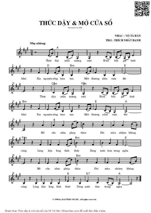 Sheet PDF of Thức dậy & mở cửa sổ