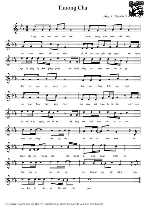 Sheet PDF of Thương cha - Nguyễn Đình Chương