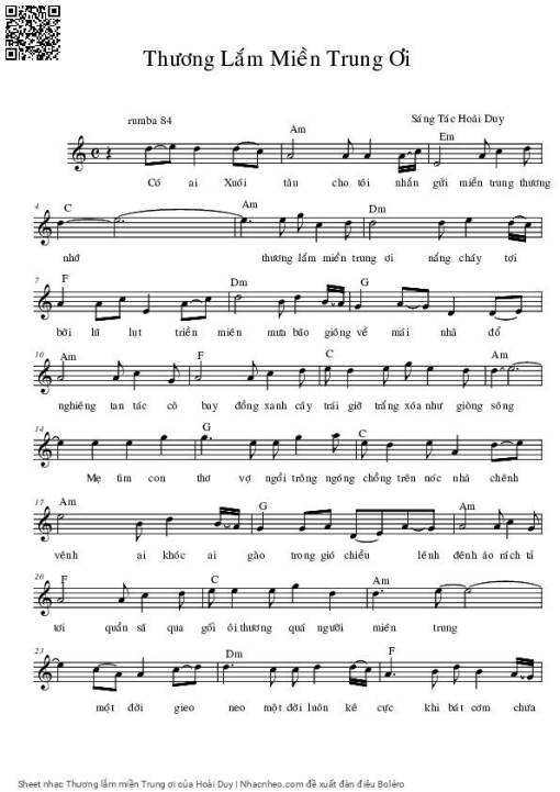 Sheet PDF of Thương lắm miền Trung ơi