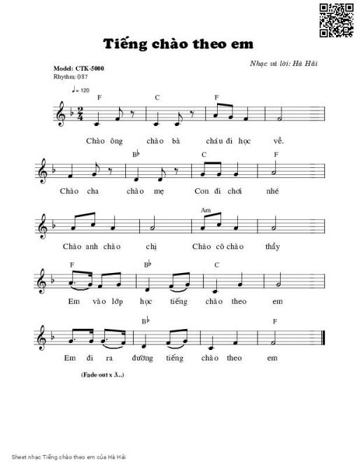Sheet PDF of Tiếng chào theo em