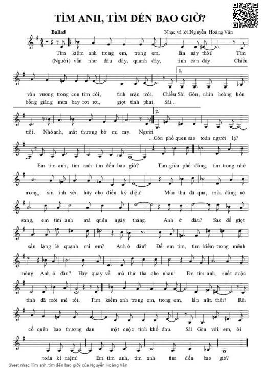 Sheet PDF of Tìm anh, tìm đến bao giờ?