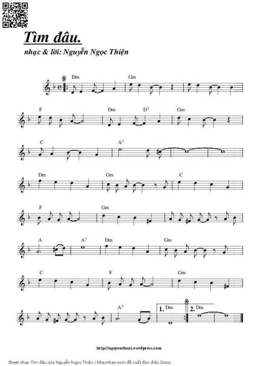 Sheet PDF of Tìm đâu - Nguyễn Ngọc Thiện