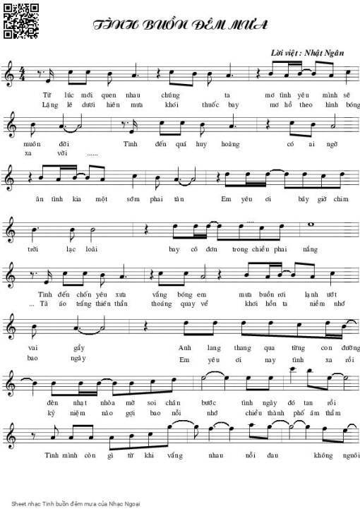 Sheet PDF of Tinh buồn đêm mưa