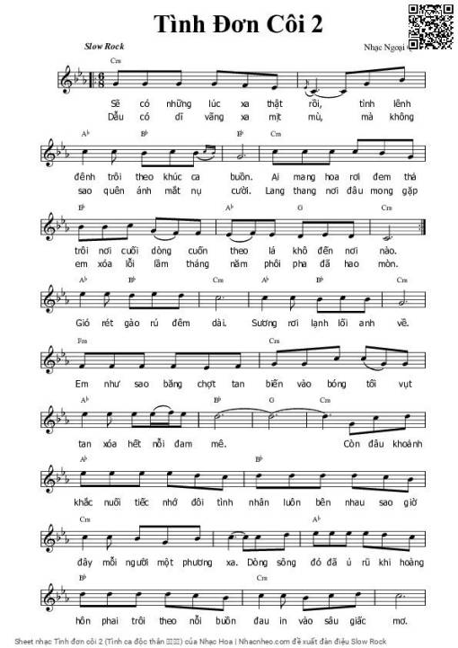 Sheet PDF of Tình đơn côi 2 (Tình ca độc thân 單身情歌)