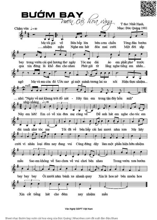 Sheet PDF of Bướm bay vườn cải hoa vàng