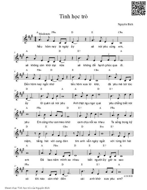 Sheet PDF of Tình học trò