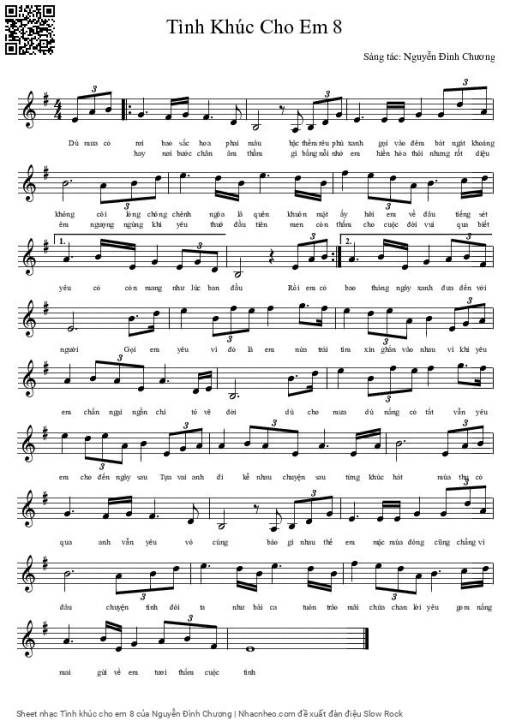 Sheet PDF of Tình khúc cho em 8