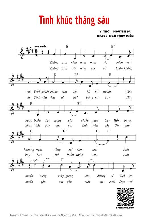 Sheet PDF of Tình khúc tháng sáu