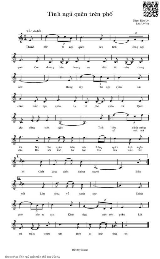 Sheet PDF of Tình ngủ quên trên phố