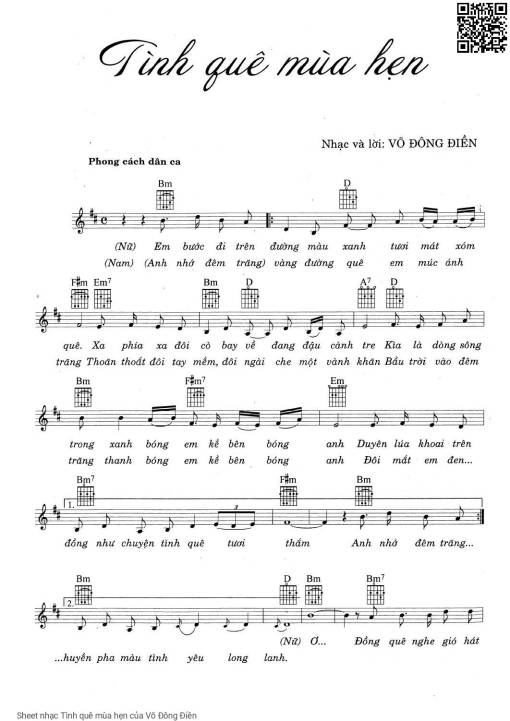 Sheet PDF of Tình quê mùa hẹn