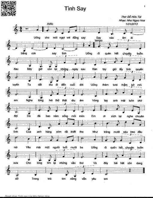 Sheet PDF of Tình say - Như Ngọc Hoa