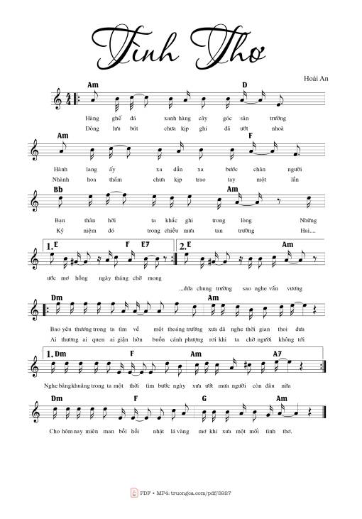 Sheet PDF of Tình thơ - Hoài An (trẻ)