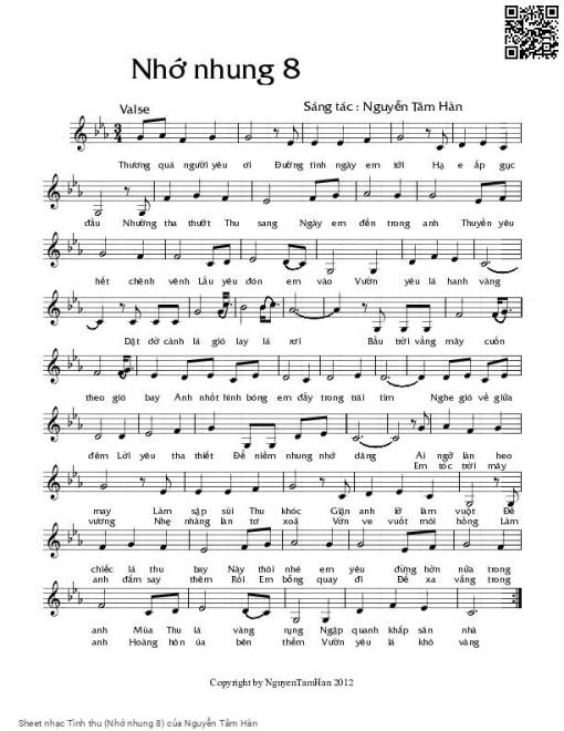 Sheet PDF of Tình thu (Nhớ nhung 8)
