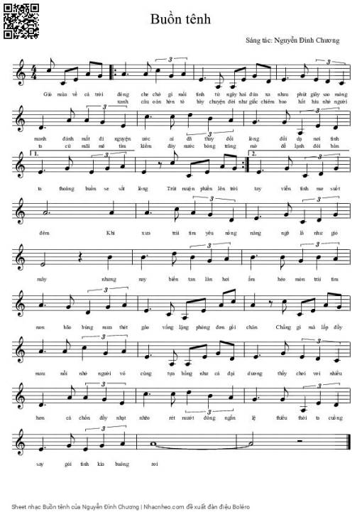 Sheet PDF of Buồn tênh - Nguyễn Đình Chương