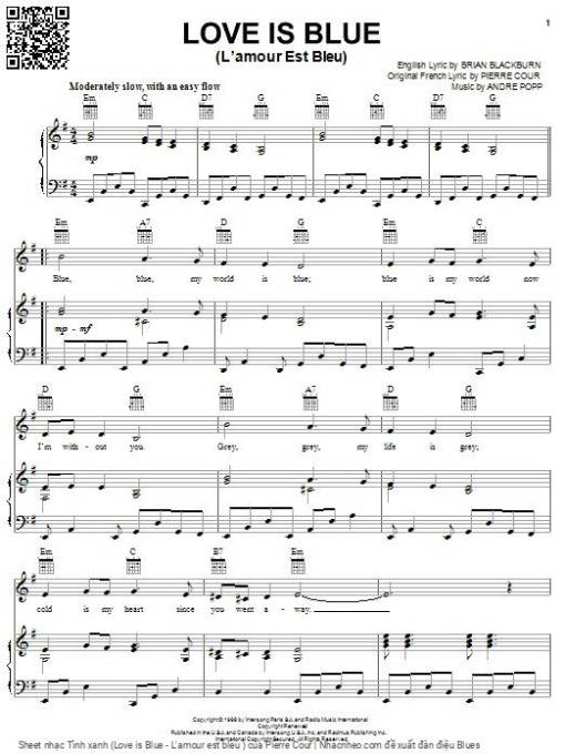 Sheet PDF of Tình xanh (Love is Blue - L'amour est bleu )