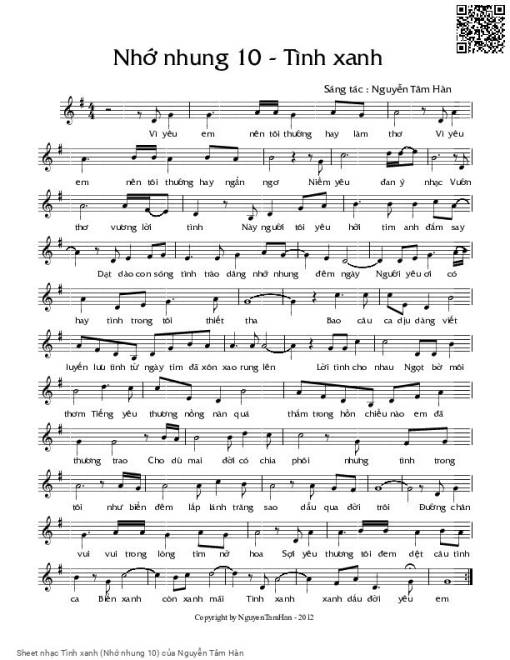 Sheet PDF of Tình xanh (Nhớ nhung 10)