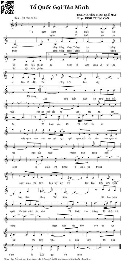 Sheet PDF of Tổ quốc gọi tên mình