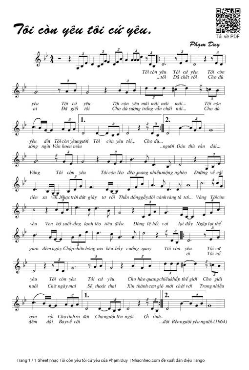 Sheet PDF of Tôi còn yêu tôi cứ yêu