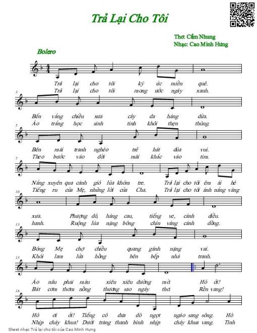 Sheet PDF of Trả lại cho tôi