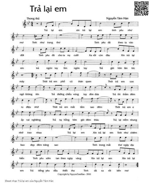 Sheet PDF of Trả lại em - Nguyễn Tâm Hàn