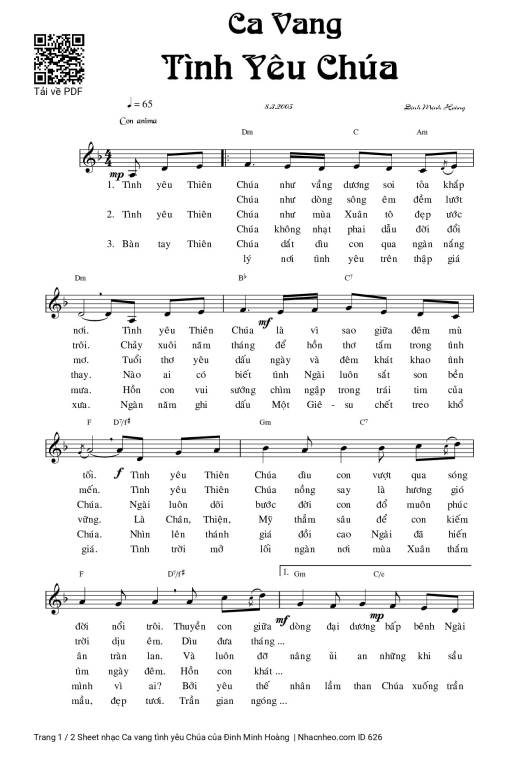 Sheet PDF of Ca vang tình yêu Chúa
