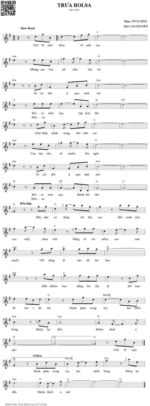 Sheet PDF of Trưa Bolsa - Võ Tá Hân