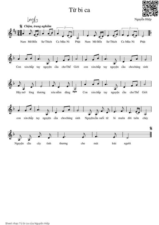 Sheet PDF of Từ bi ca - Nguyễn Hiệp