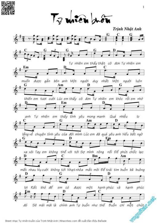 Sheet PDF of Tự nhiên buồn