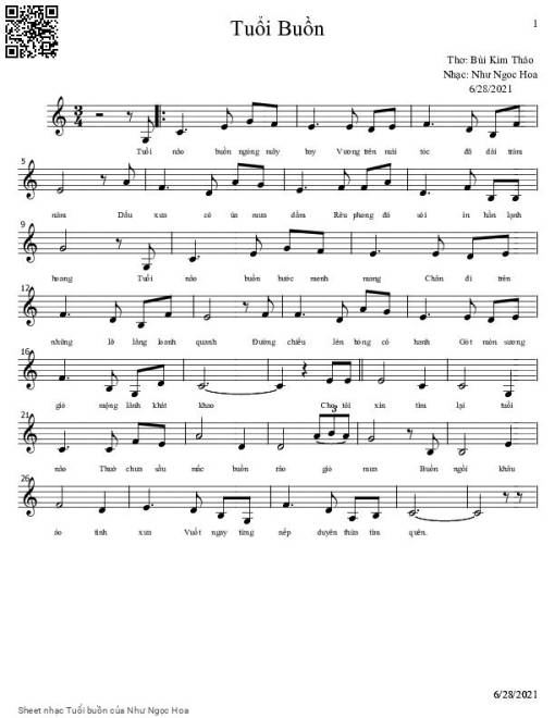 Sheet PDF of Tuổi buồn - Như Ngọc Hoa