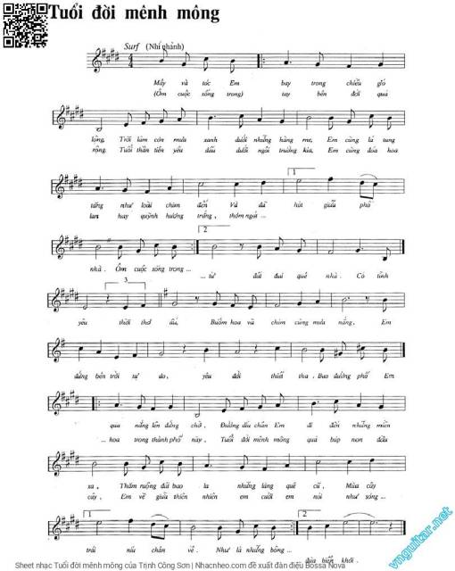 Sheet PDF of Tuổi đời mênh mông