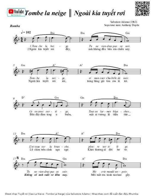 Sheet PDF of Tuyết rơi (Cae La Nieve - Tombe La Neige)