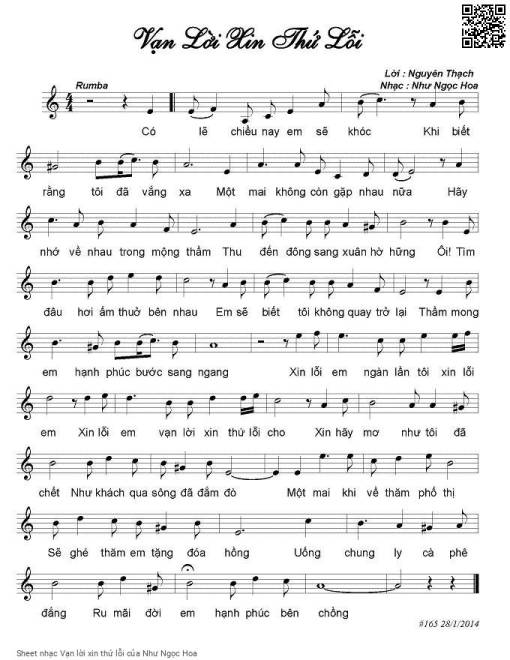 Sheet PDF of Vạn lời xin thứ lỗi