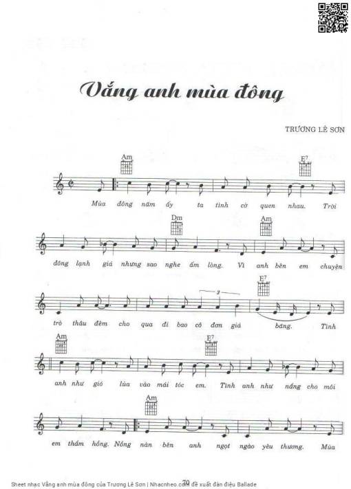 Sheet PDF of Vắng anh mùa đông