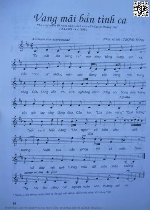 Sheet PDF of Vang mãi bản tình ca