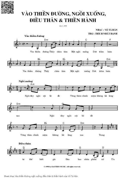 Sheet PDF of Vào thiền đường, ngồi xuống, điều thân & thiền hành