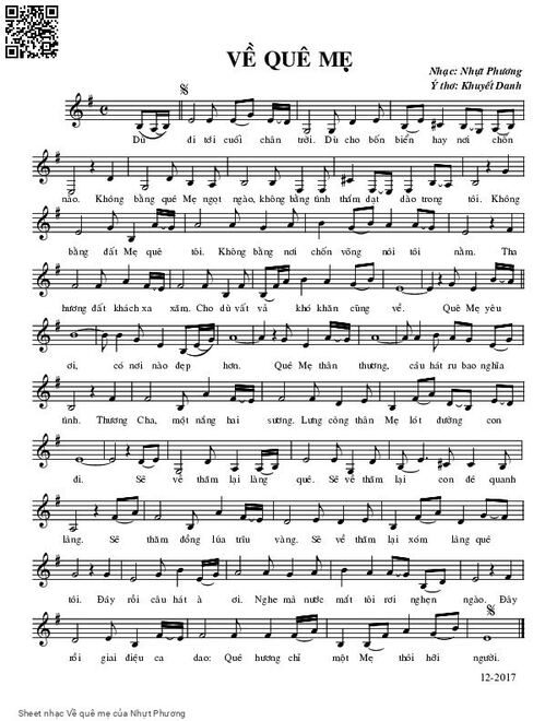 Sheet PDF of Về quê mẹ - Nhựt Phương